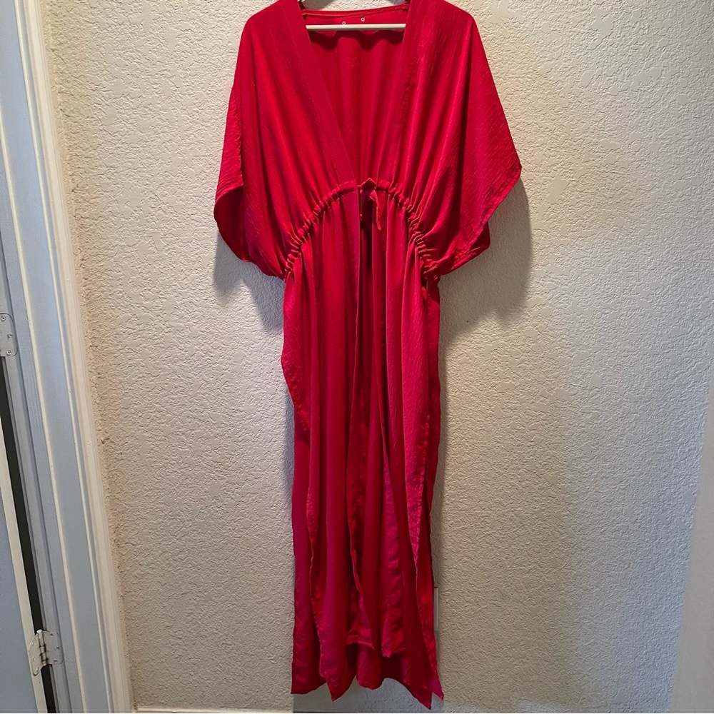 AFRODITA women sexy red hi slits maxi swim cover up, size OSFM